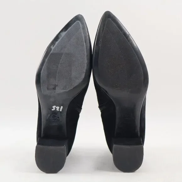 🔥AGL Notch Block Heel Leather Bootie, Black Suede 7.5US/37.5EU MSRP$550🔥